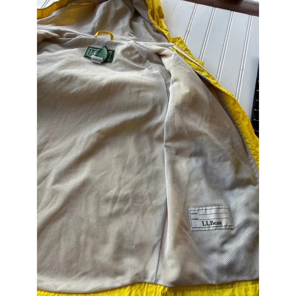 L.L.Bean Kids Yellow Hooded Rain Jacket Windbreaker Size 8 Nylon Reflective
